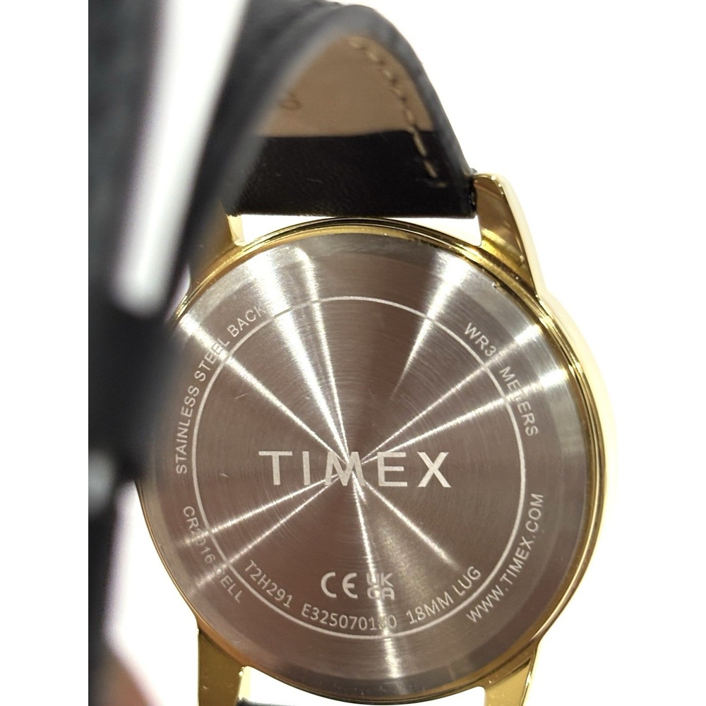 Timex Easy Reader Men's Gold Tone Watch White Dial Black Leather Band Date - Picture 6 of 10